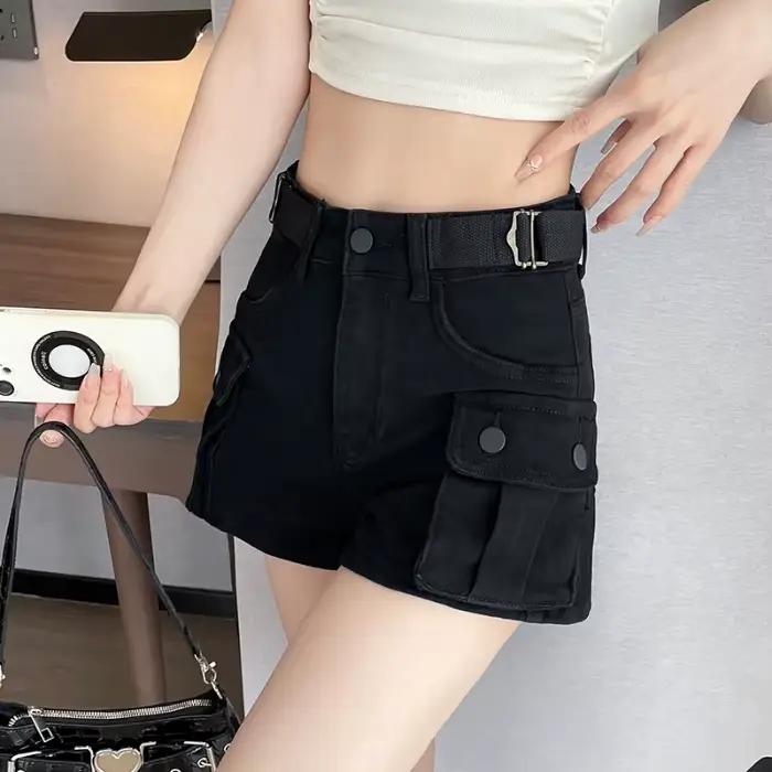 Shorts en jean kaki décontractés taille haute pour femme – Nouveau style américain, shorts polyvalen
