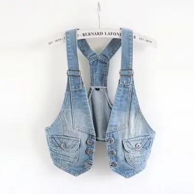 Gilet Vintage en jean pour femmes, vêtements d'extérieur, Slim, sans manches, décontracté, à simple
