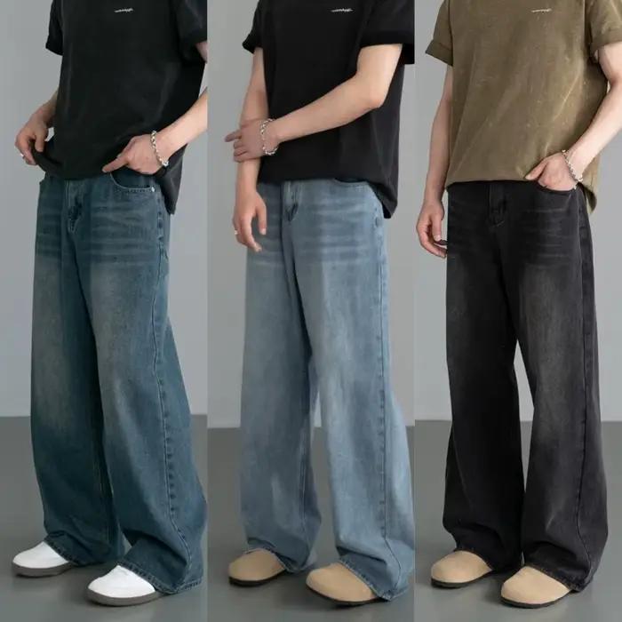 Printemps automne hommes nouveau Denim pantalon vieux bleu lavé Jeans décontractés vêtement pour hom