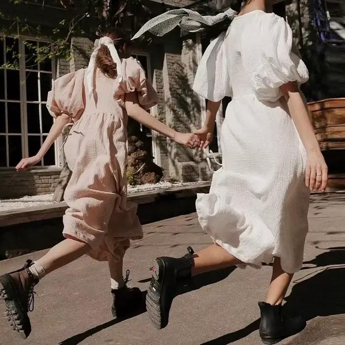 Robe longue en gaze de pansement rétro pour femmes, manches bouffantes à col en V, bandage à lacets,