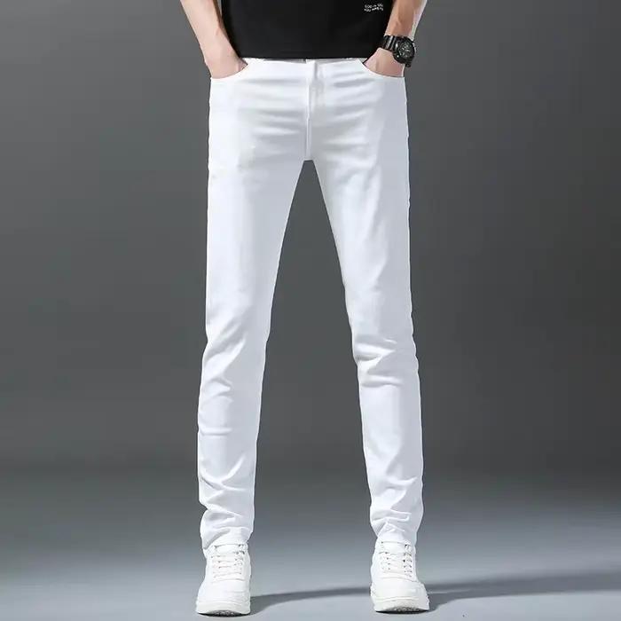 Vêtements de Marque Printemps-Été 2026 – Jean Homme 98% Coton Blanc Coupe Slim Droite Tendance Busin