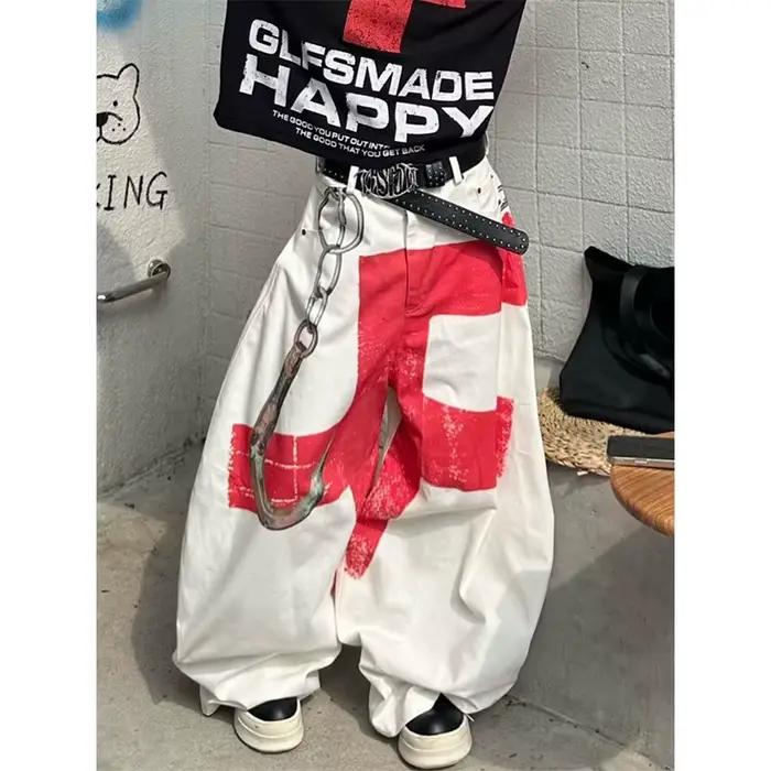 Jean Baggy blanc pour femmes, Harajuku Vintage Y2k, pantalon en Denim à jambes larges, surdimensionn
