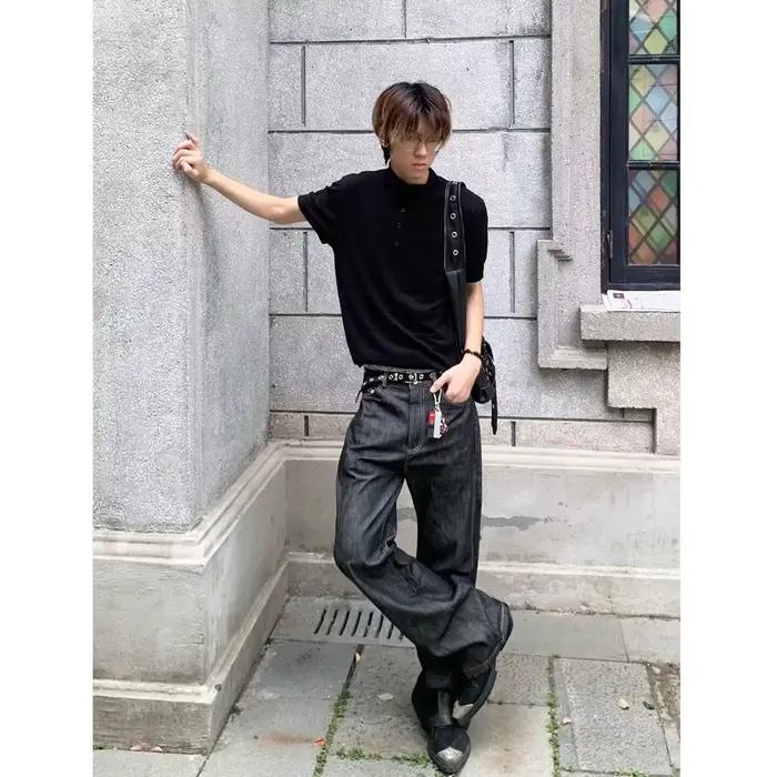 Jeans droits de style japonais, mode simple, streetwear tendance, décontractés et polyvalents, en de