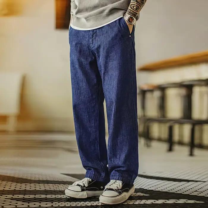 Jean large pour homme Maden, coupe droite décontractée, en denim léger, style vintage, idéal pour le