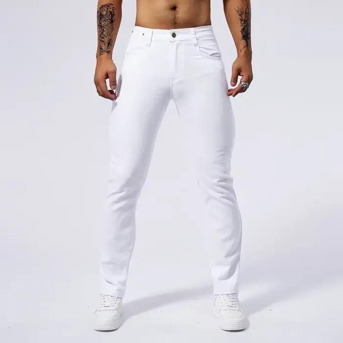 Jean blanc décontracté pour hommes, nouveau pantalon en Denim, confortable, extensible, coupe cintré