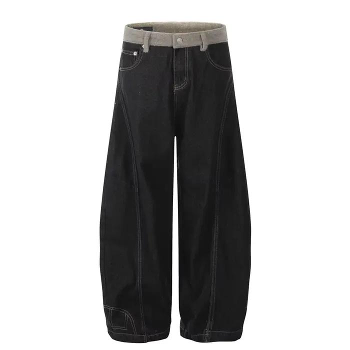Jean foncé patchwork pour homme, pantalon en denim rétro, High Street, épissé adt, jambe large, prin