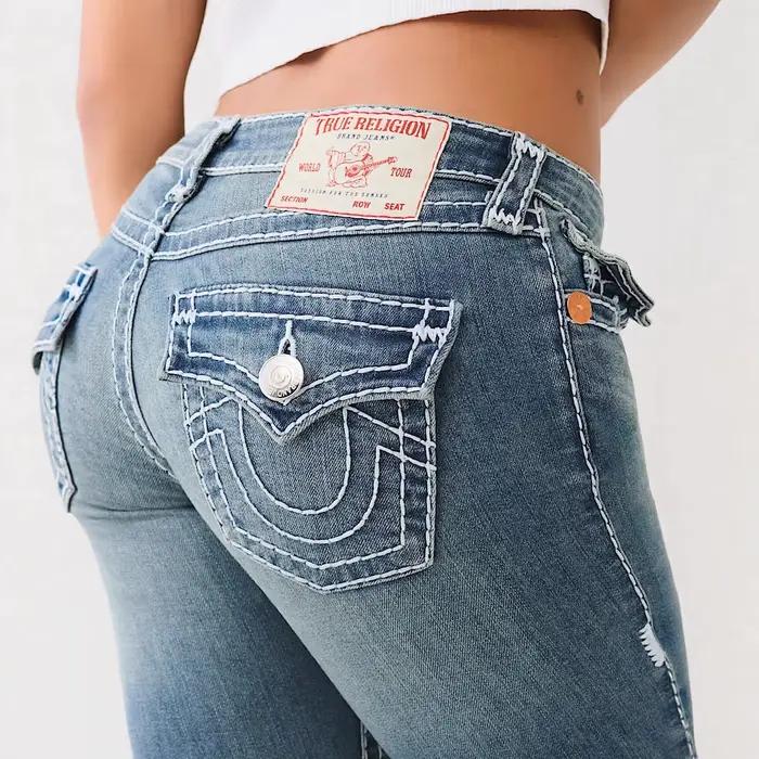 Jeans sexy brodés délavés et déchirés pour femme, coupe moulante longue style streetwear