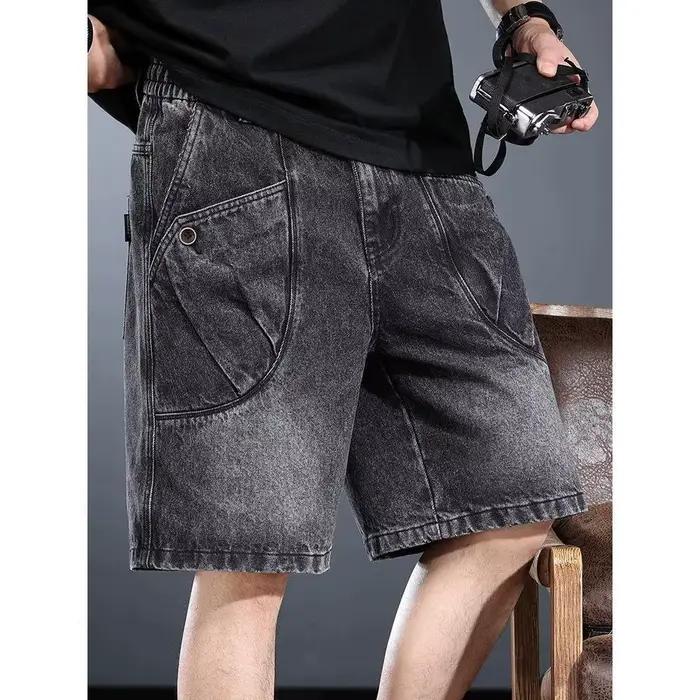 Short en jean haut de gamme pour hommes, pantalon d'été délavé, rétro américain, cinq points, ample,