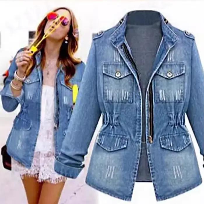 Haut en jean grande taille pour femme, style européen et américain tendance, manteau en coton à manc