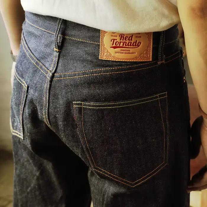 55501 Red Tornado Super qualité Indigo lisière pantalon non lavé coupe ample non sanforisé Jean en D