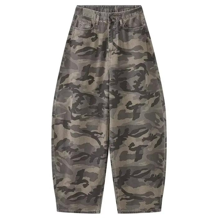 HnanOrange 2026 Printemps Rétro Camouflage Coupe Courbe Jean Large Femme Silhouette Ample Pantalon e