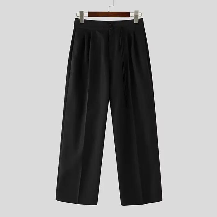 Pantalon Homme INCERUN Couleur Unie Boutonné Vintage Décontracté Coupe Droite Streetwear Ample 2026