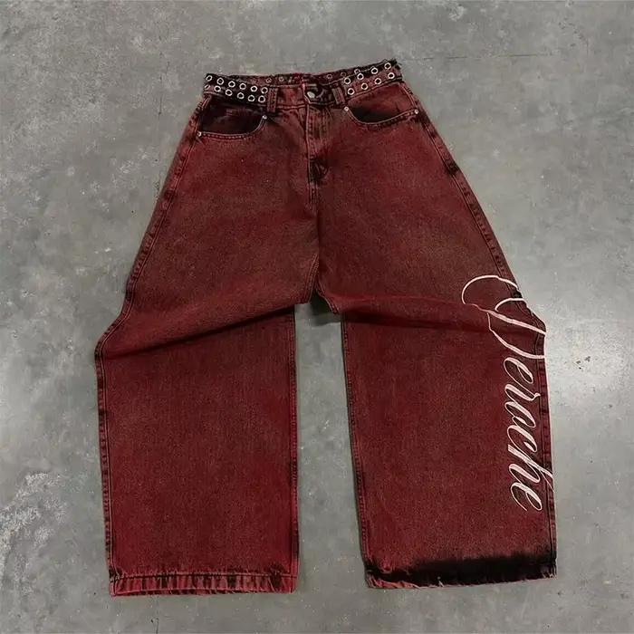 Y2K – jean ample décontracté pour hommes et femmes, Vintage, lettre imprimée, Rivet, ceinture, Desig
