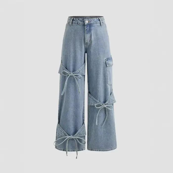 2025Y2K Spice Girls Collage Bow Jeans Pantalon droit femme Pantalon ample Ins Wind