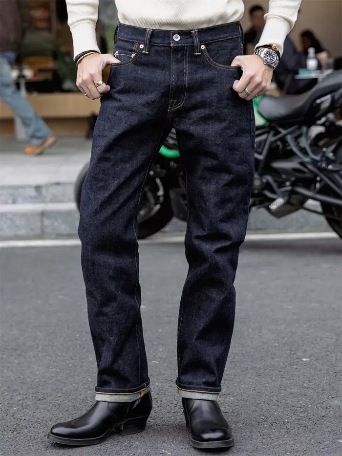 Red Tornado NOIR 21oz Selvedge Denim Slim Straight Cut Jeans Indigo Rugged Americana Style Pantalon