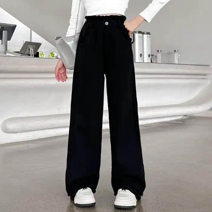 Offre spéciale enfant noir blanc jean pour filles nouveau casual jambe droite Denim pantalon adolesc