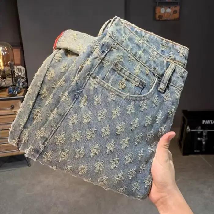 Jean Jacquard imprimé complet pour hommes, pantalon Streetwear haut de gamme, tendance, américain, H