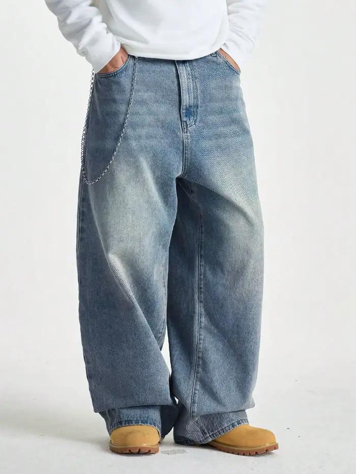 Jean large brossé pour hommes, 1 pièce, jean large Y2K, nouvelles roches, Buggy, pantalon Hip-Hop no