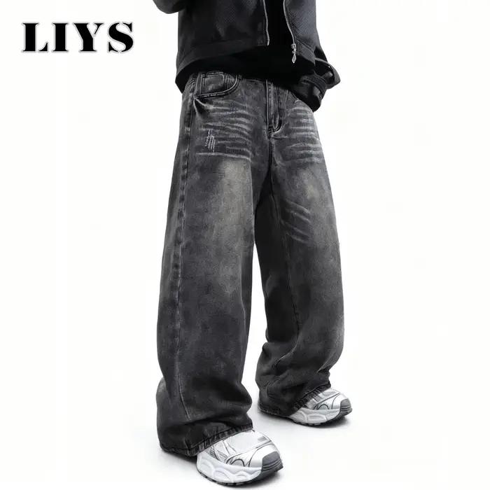 LIYS hommes femmes rétro gris Ultra Baggy jean à jambes larges quatre saisons décontracté surdimensi