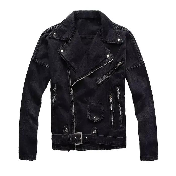 Veste en jean pour homme, col rabattu, fermeture éclair, manches longues, style vintage délavé, stre