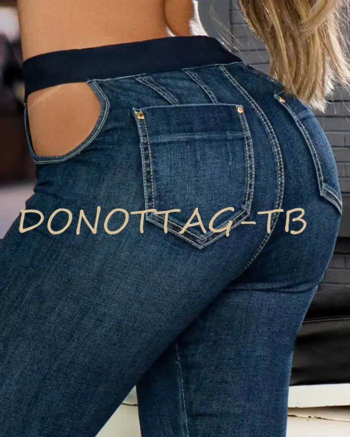 Jean bas personnalisé pour femme, coupe serrée, levage de hanche, style cool, pantalon Demin Curvy F