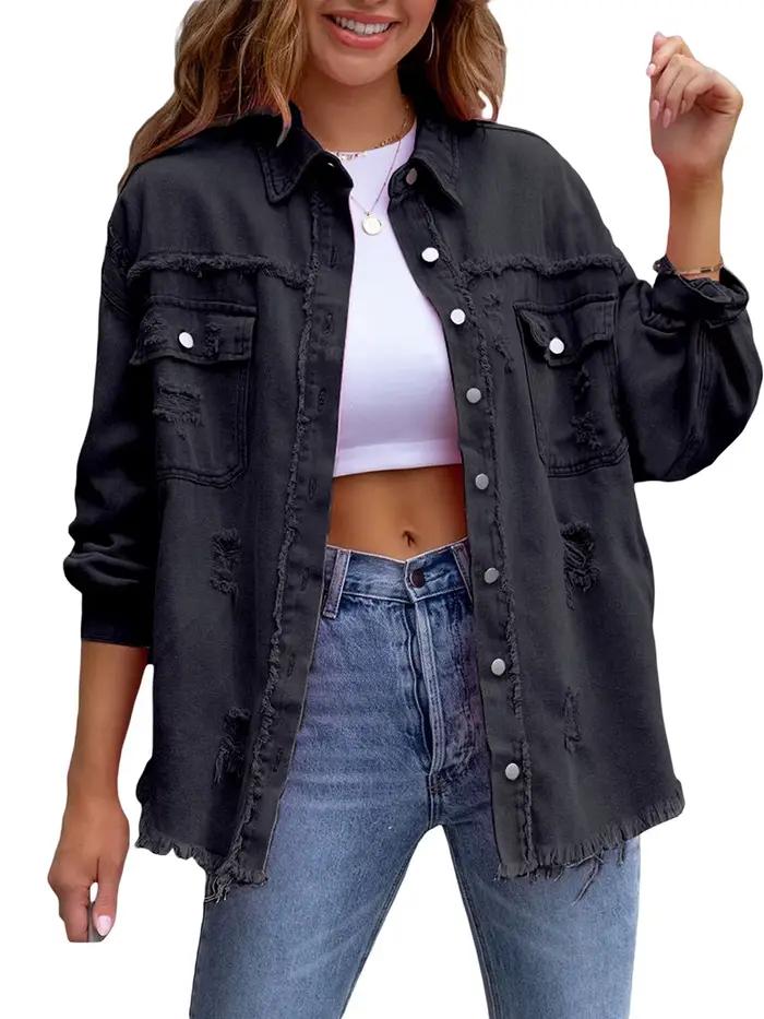 Veste en Jean déchiré et détresse pour femme, manteau en Jean pour petit ami, manches longues, bouto