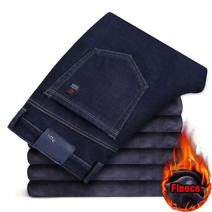 Jean chaud en polaire pour hommes, Style classique, Business décontracté, épais, coupe régulière, pa