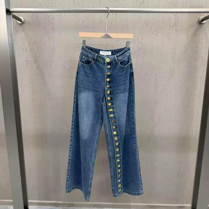 Jean High Street Nouveau Modèle Coupe Droite Ample avec Boucle Robuste et Empiècements Croisés, Jean