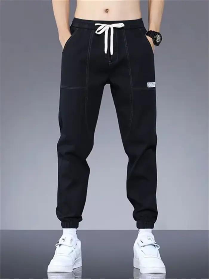 Jeans cargo noir et bleu pour homme, style streetwear, pantalon jogger en denim, jean baggy harem, p