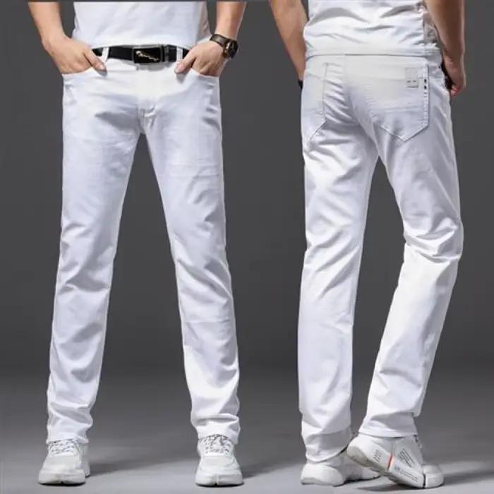 Jean blanc élastique pour hommes, coupe droite, Slim, décontracté, doux, Business, marque classique,