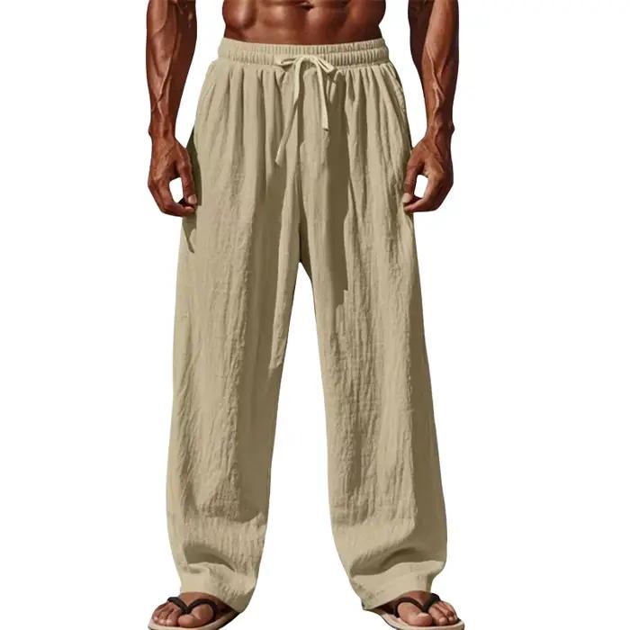 2025 nouveaux hommes coton et lin pantalons décontractés Simple et confortable jambe droite pantalon