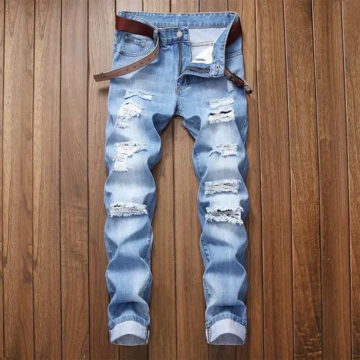 DistMurcia-Jean bleu clair déchiré pour homme, droit, design de marque, mode 2025