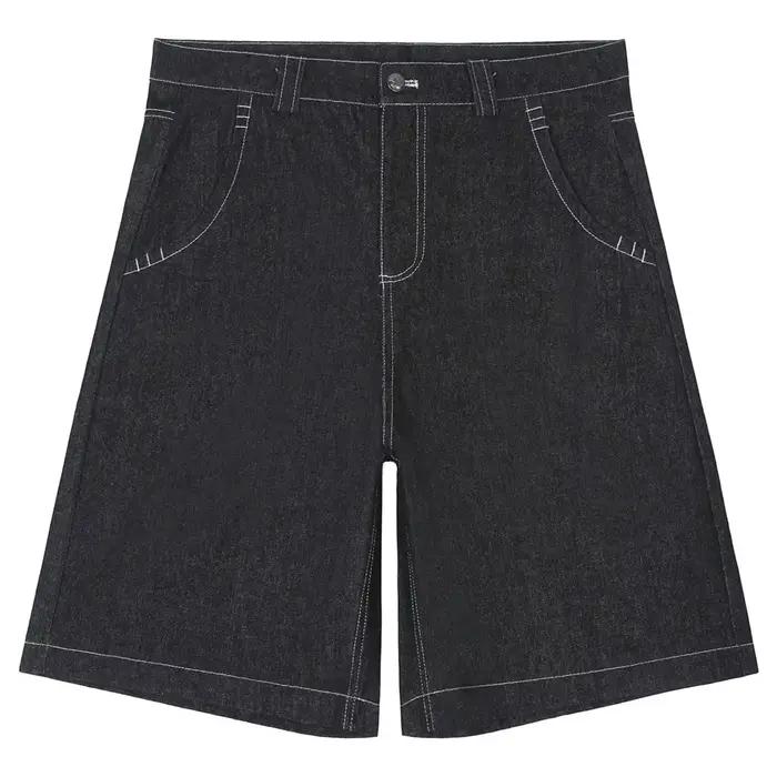 Short en jean brodé pour homme, streetwear d'été, noir, longueur genou
