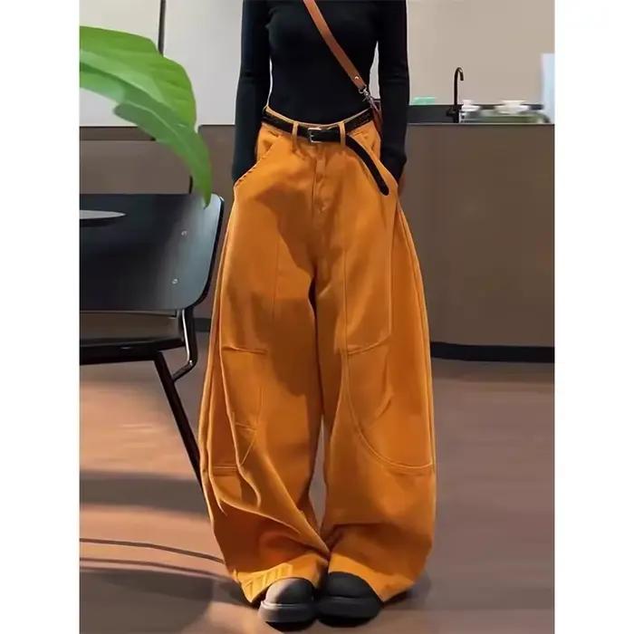 Jean Orange taille haute pour femme, pantalon droit Vintage, classique, en Denim, Streetwear américa
