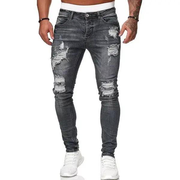 2023 Blanc Broderie Skinny Déchiré Jeans Hommes Coton Extensible Slim Fit Hip Hop Denim Pantalon Jea
