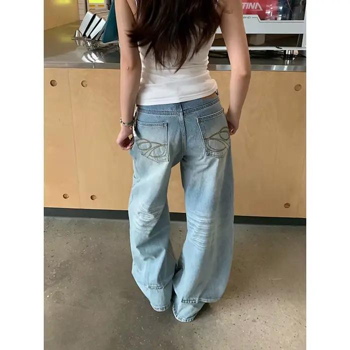 YIBASHU – Jean baggy pour femme, style rétro américain, denim bleu, design Y2K, coupe large, style c