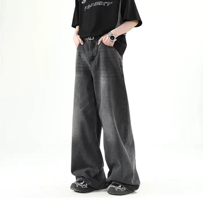 Hommes Denim pantalon vieux bleu lavé mâle jean droit décontracté hommes ample jambe large pantalon