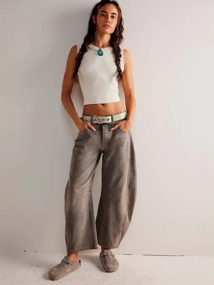 Jean en Denim pour femmes, ample, taille moyenne, en forme de cloche, Style de rue, mélange de coton