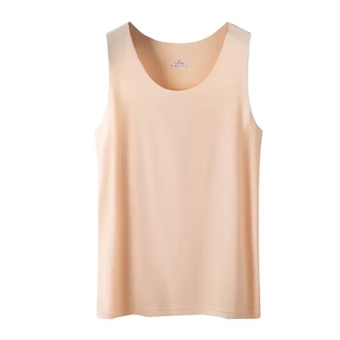 Débardeur sans couture en soie glacée pour femmes, maillot de corps simple, col rond, sans manches,