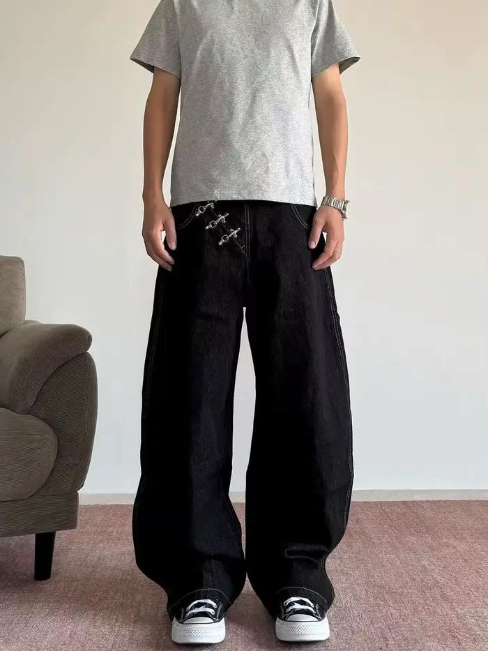 Jean Design avec boucle en métal Oblique pour hommes, pantalon de rue de printemps, Cool pour garçon