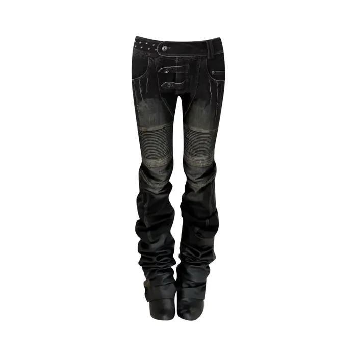 American Street surdimensionné lavé rétro industrie lourde moto jean femmes taille basse coupe ajust
