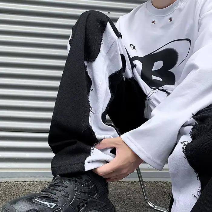 Jean Empilé à Coupe Régulière pour Homme, Pantalon en Denim, Style Punk, Noir, Américain, Street Roc