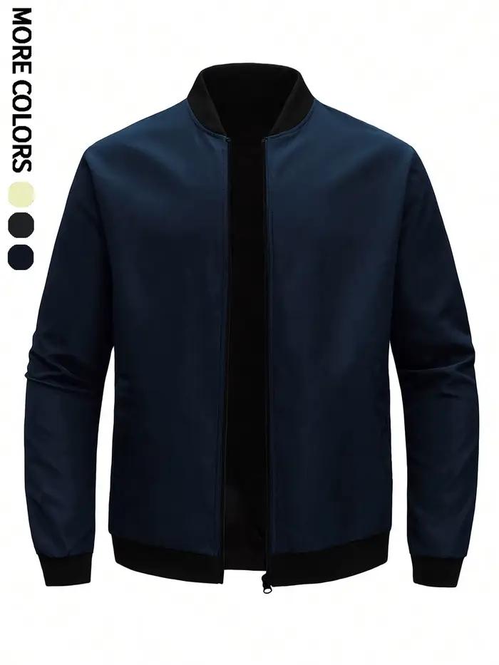 Veste légère unie pour hommes, haut à col montant pour sports de plein air et loisirs, veste de base