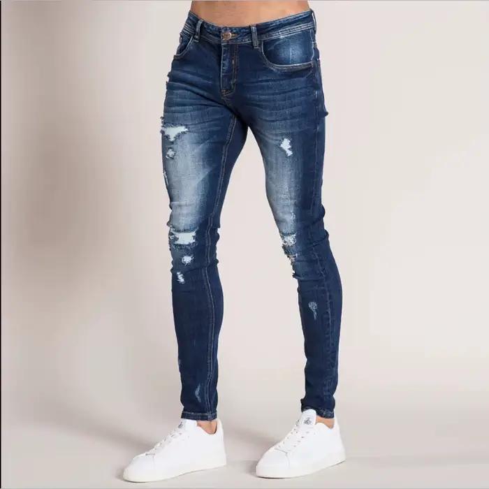 Jean en denim pour homme, coupe crayon vintage, taille haute, déchiré, délavé, style Y2K streetwear