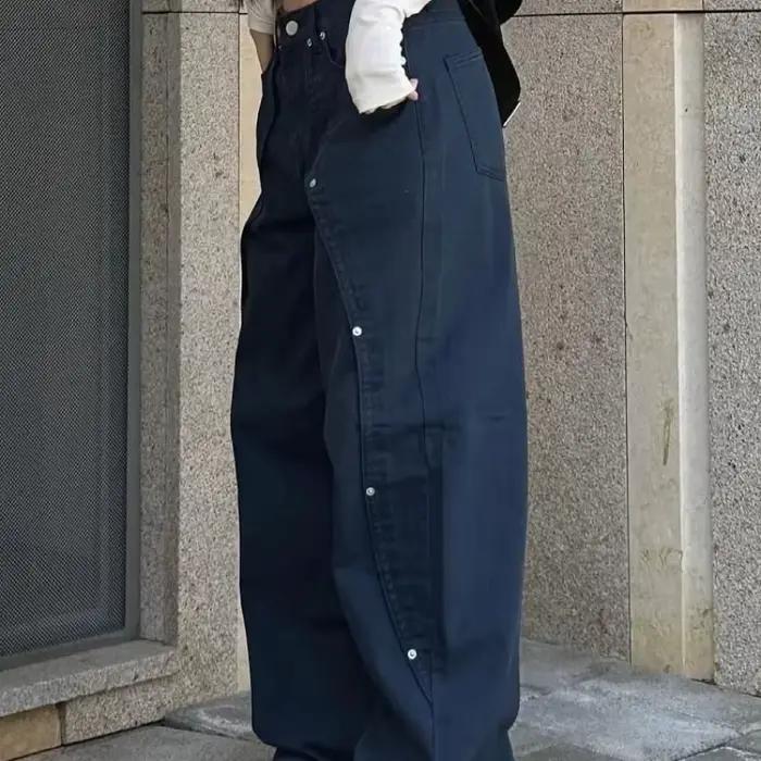 Jean pour femme Y2k, vêtements décontractés, coupe ample, pantalon à jambes larges, Style rétro amér