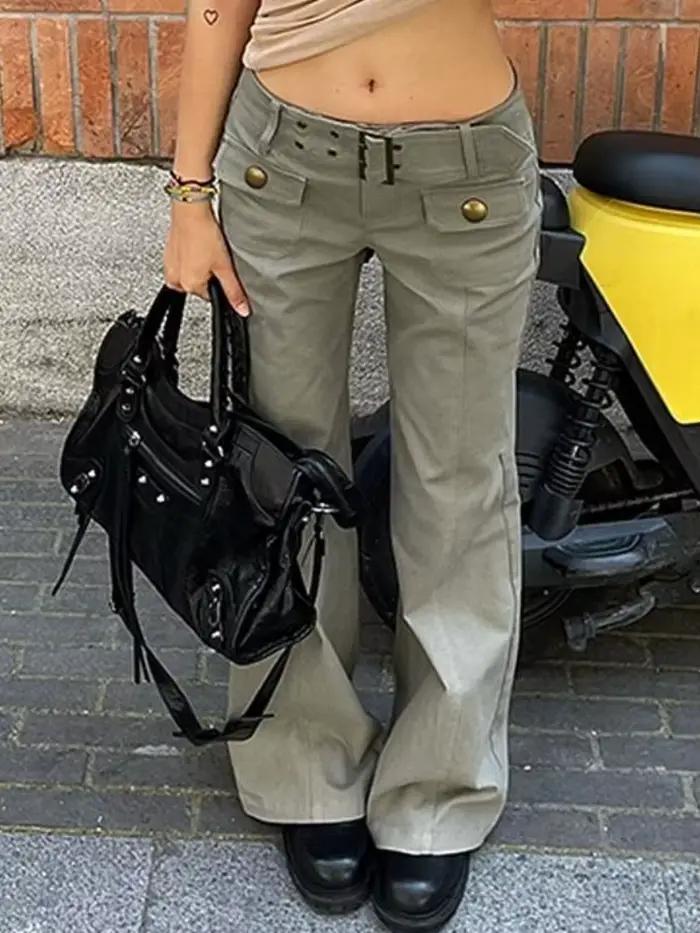Jean slim Vintage Grunge pour femmes, pantalon en Denim rayé Gyaru Y2K, taille basse, esthétique des