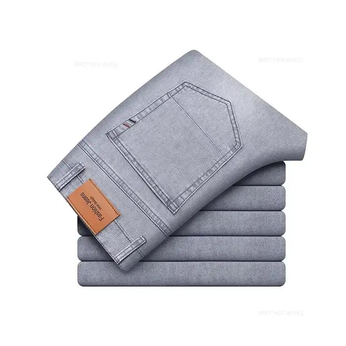 Jean d'été fin en coton élastique pour hommes, mode gris, confortable, pantalon droit décontracté, m