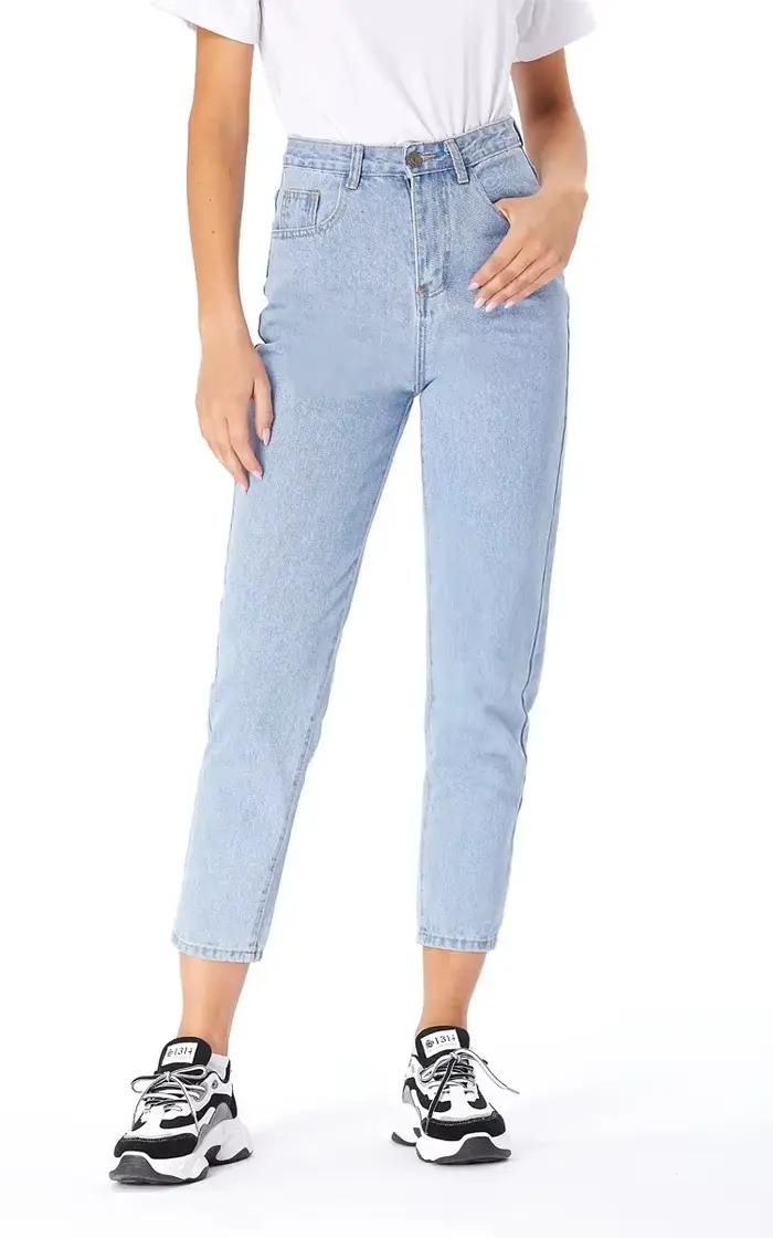 Jean décontracté taille haute coupe droite pour femme – Pantalon en denim taille haute coupe droite