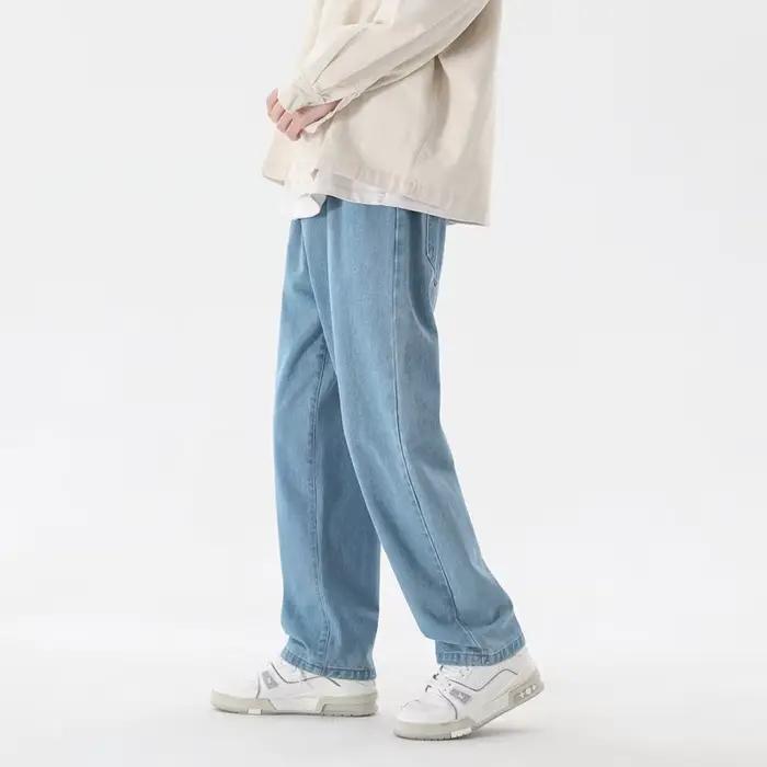 Jean décontracté pour hommes, longueur cheville, classique, droit, Denim, jambes larges, bleu clair,