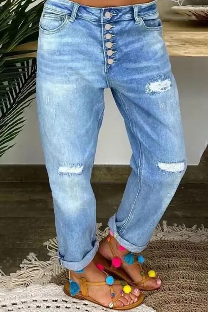 Jean déchiré pour femmes trou taille haute maman jean pantalon évasé Denim automne 2024 décontracté